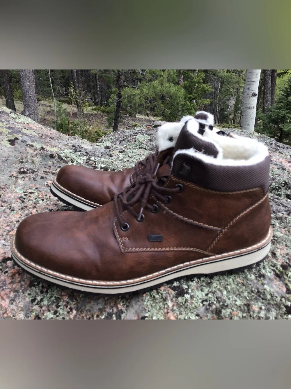 Rieker Sherpa Lined Winter Boots Brown Side Zip Lace Up Like New Size 45